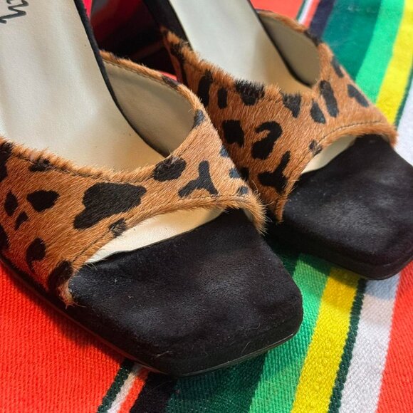 VTG LUICHINY CHEETAH PRINT HEELED PUMPS ~ OPEN TOE, 3" HEEL, MADE IN BRAZIL - Picture 7 of 8